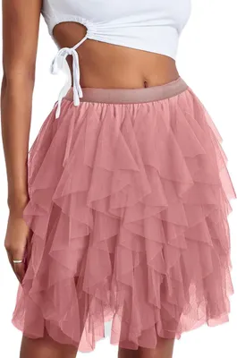 Produktbild von ASKSA Damen Tuellrock Kurzer Tuell Petticoat Unterrock High Waist A-Linie Tutu Rock Minirock Faschingskostueme Tuetue Rock fuer Halloween Fasching Karneval Kostuem Party,Rosa
