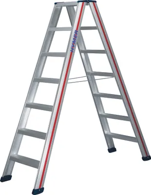 Produktbild von Hymer Stufenstehleiter, beidseitig begehbar, 2x4 Stufen, senkr. Höhe 0,90 m, Reichhöhe 2,44 m, Gewicht 5,7 kg
