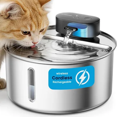 Produktbild von Oneisall - Katzenbrunnen Kabellos, 3,2L Edelstahl Trinkbrunnen für Katze