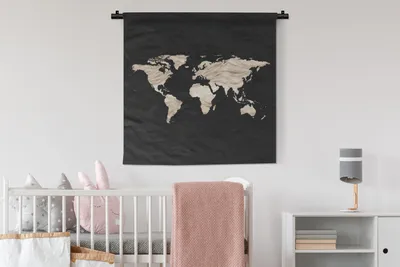 Produktbild von MuchoWow® Wandteppich Wandbehang Weltkarte - Schwarz - Beige 90x90 cm Tapisserie Dekoration Wandtuch - Wandaufhänger