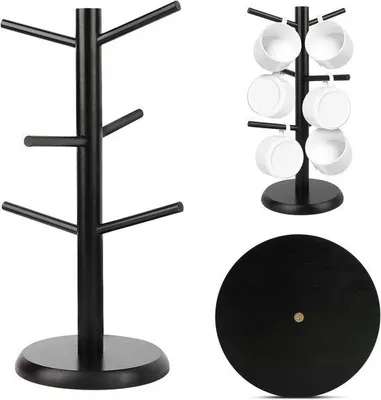 Produktbild von Famanu Bamboe Halter mit 6 Haken - Vertikale Kaffeetassenhalterung für die Arbeitsplatte