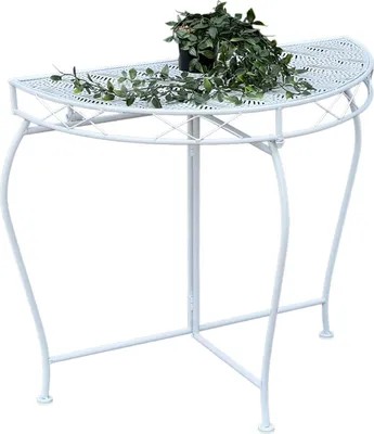 Produktbild von DanDiBo Konsolentisch Wandtisch Weiss 96313 Beistelltisch Metall 75 cm Gartentisch Halbtisch Tisch Halbrund Halbrundtisch Wandkonsole Konsole Wand