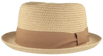 Pork Pie Bortenhut aus 100% Papierstroh mit breitem Ripsband von Hut-Breiter in beige