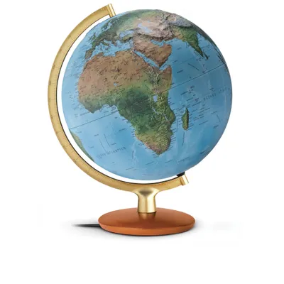 A globe on a stand, isolated on a white background.