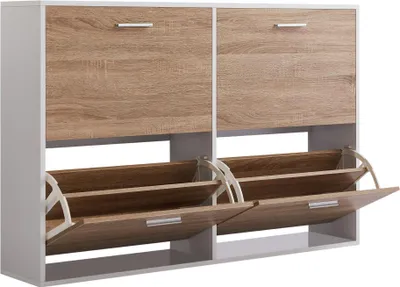 Image de CASABEL Meuble à Chaussures 4 Abattants - Armoire à Chaussures Design - Meuble de Rangement Entrée 24 Paires - Cadre Blanc - Abattant Bois