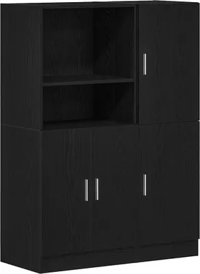 Image de Ensemble d'armoires de cuisine 2 pcs noir bois d'ingénierie