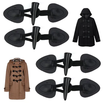 4 Paar Knebelknöpfe aus Kunstleder, schwarz, für Kleidung & DIY