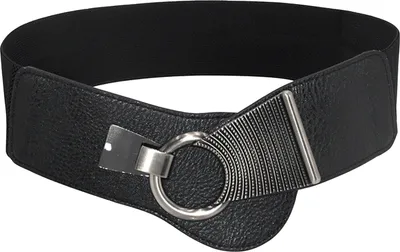 Produktbild von Elastischer Damen Taillengürtel, Breiter Damen Gürtel Elastischer Taillengürtel, Mode Vintage Hüftgürtel mit Silberner Ring Schließe Schwarz