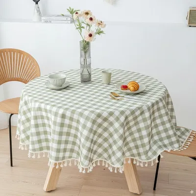Produktbild von Runde Tischdecke 140 cm, grün kariert, wasserdicht, für Küche