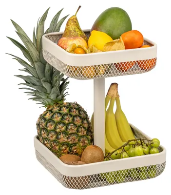 Image de eluno : étagère à fruits angulaire à deux niveaux / corbeille à pain, coupe à fruits, corbeille à fruits, 20 x 20 cm et 25 x 25 cm, en métal beige