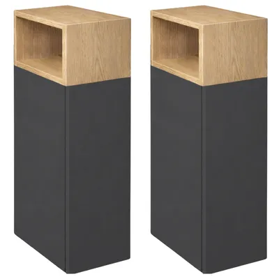 Zdjęcie produktu dla Zestaw 2 szafek nocnych / stolików pomocniczych czarnych dąb Torro z boczną półką Push to Open 20 x 30,5 x 68,3 cm