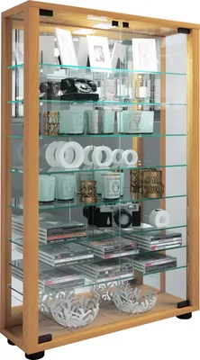 Immagine prodotto di Vetrina in piedi | Vetro con vetro di sicurezza ESG | Dimensioni ca. H. 91 x W. 59 x D. 18 cm | Vetro per stand | Moderno e salvaspazio | Espositore in vetro – Lumo Mini Mirror