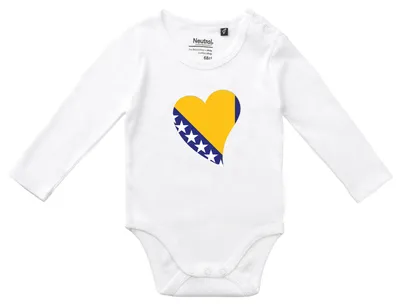 Produktbild von Huuraa Baby Body Bosnien und Herzegowina Flagge Herz 68 White  Baumwolle Fairtrade Langarmbody Geschenkidee