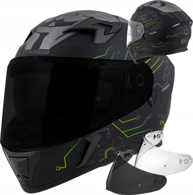 Produktbild von Cassida Integralhelm 3.0 HACK mattes Schwarz/grün/silber reflektierend XS (53 - 54cm) + Black Visier
