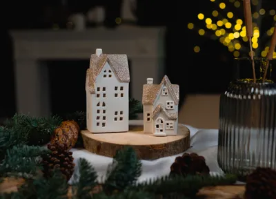 Produktbild von Keramik LED Haus - Lichthaus gold glitzer 2er Set