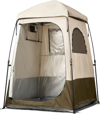 Produktbild von Duschzelt & Toilettenzelt - 1-Raum Umkleidezelt - Wasserfest - Größe 145x145x215 cm - 210D Oxford-Gewebe - Mit Heringen, Seilen, Tragetasche - Sichtschutz - Für Camping - Khaki