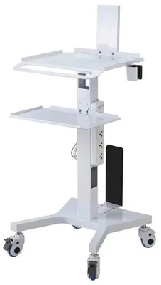 Produktbild von Medizinische Transporttrolley mit Notebookhalter und Computerhalter - Rollwagen für Klinik, Krankenhaus, Labor - Stummellose Räder - Metall