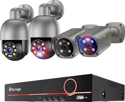Image de Système de sécurité avec caméra, résolution 8 MP, technologie de vision nocturne, 8 canaux, 4 caméras, disque dur intégré de 3 To