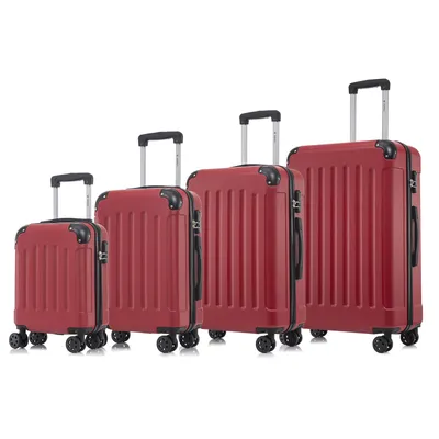 Produktbild von Suitcase Set, Rollkoffer Handgepäck, Kofferset, mit 4 Rollen 360°, Hartschalenreise Zahlenschloss, Weicher Gummigriff (4er Set, S,M,L&XL,Rot)