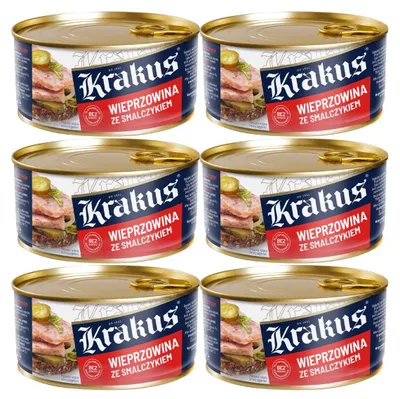 Produktbild von Krakus Schweinefleisch mit Schmalz 6x 300g - Fleischkonserve Dosenfleisch