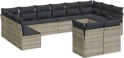 Produktbild von vidaXL 12-tlg. Garten-Sofagarnitur mit Kissen Hellgrau Poly Rattan