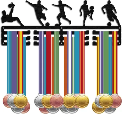 Productafbeelding van Medaillehouder - Medailles display - Sportprestaties tonen - Voetballer ontwerp - 40cm breed - Zwart