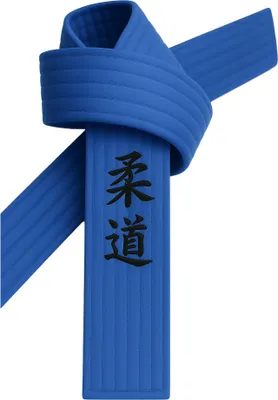 Produktbild von Judogürtel Blau bestickt - Judo Schriftzeichen japanisch - Blaugurt mit Kanji Bestickung - 300 cm Länge