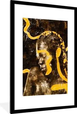 Produktbild von MuchoWow® Gerahmtes Poster Frau - Schwarz - Gold 60x90 cm - Poster mit Schwarzem Bilderrahmen Wandposter Rahmen Foto Bilder - Dekoration - Wandposter Wohnzimmer - Hochwertig