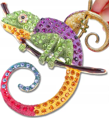 Zdjęcie produktu dla Elegancka broszka kameleon z cyrkoniami, stop jubilerski, 6 cm * 7,8 cm