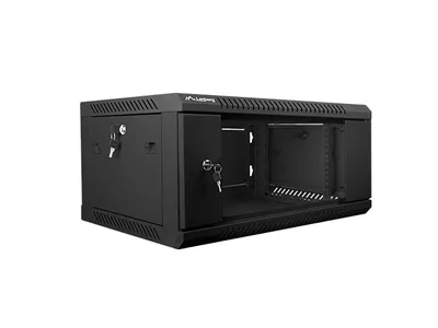 Produktbild von Lanberg WF01-6404-10B, Wandmontiertes Regal, 4U, 60 kg, Sperrschloss, Ablageschienen, Verbessertes Kabelmanagement
