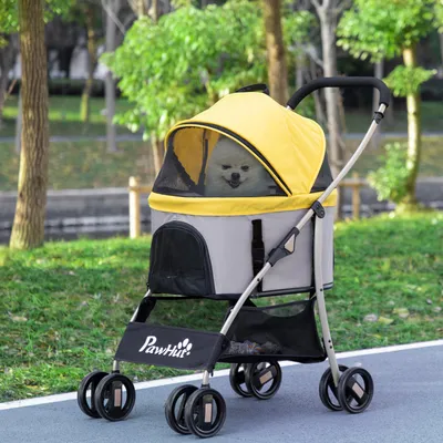 Produktbild von Hundebuggy 2-in-1 Hundetrolley klappbar, Katzenwagen faltbar, Oxfordstoff, Gelb | 82 x 49,5 x 98 cm | 5,5 kg | Stahl