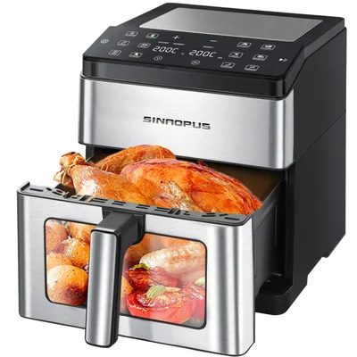 Produktbild von Heißluftfritteuse 8L 1500W LED Touchscreen 12 Funktionen Antihaft Ölfrei Fritteuse 360° Heißluftzirkulation Für 4-8 Personen