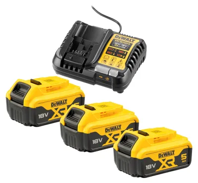 Image de Pack énergie DEWALT XR - 3 batteries 18V 5.0Ah + Chargeur universel 12V/18V - DCB1104P3-QW