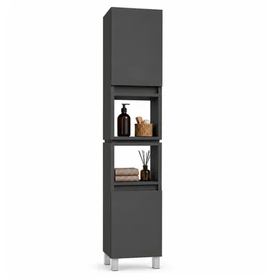 Produktbild von Badezimmerschrank Anthrazit ARIZA, 161x28x25 cm, 6 Einlegeböden, Soft-Close, Stehend oder Hängend, Grau Matt, Midischrank, Gäste WC&Bad für Kosmetik