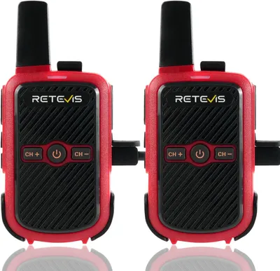 Two red and black Retevis walkie-talkies are shown side-by-side against a white background.