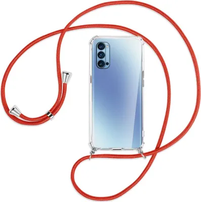 Produktbild von Handykette Backcover-Schutzhülle mit Band (Metall silberfarben) für Oppo Reno4 Pro 5G - rot
