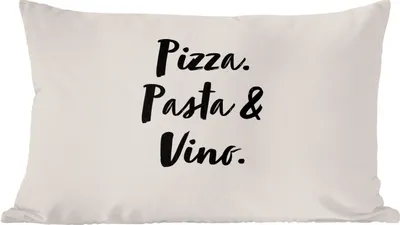 Produktbild von MuchoWow® Zierkissen Sofakissen Wohnzimmer Dekokissen 60x40 cm Zitat - Taupe - Pizza. pasta & vino. - Kopfkissen - Polster mit Foto