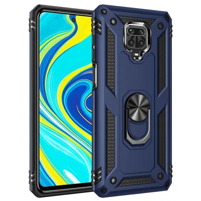 Obrázek produktu pro Ochranné pouzdro pro Redmi Note 9 Pro, dvouvrstvé robustní, armádou testované pouzdro proti pádu s držákem na prsten pro Xiaomi Redmi Note 9S / 9 Pro / 9 Pro Max Modrý