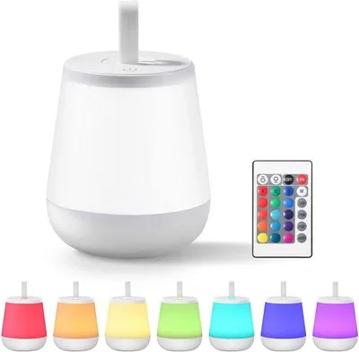 Imagen del producto de Lámpara de noche LED, con pantalla táctil, control remoto, recargable, ideal para bebés y embarazadas, 4 modos de funcionamiento, 16 colores, lámpara de noche, lámpara de cama, lámpara de dormitorio (blanca)