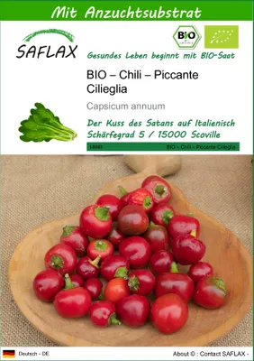 Produktbild von SAFLAX - BIO – Chili – Piccante Cilieglia - Capsicum annuum - 10 Samen - Mit keimfreiem Anzuchtsubstrat