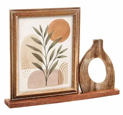 Produktbild von Kobolo Bilderrahmen mit Holzsockel und Vase VIVO aus Holz - 40x5x31 cm
