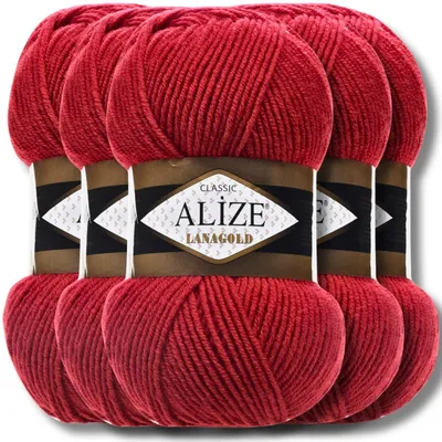 Produktbild von Alize 5x 100g Lanagold Wolle, Uni, Häkeln, Stricken (Red | 56)