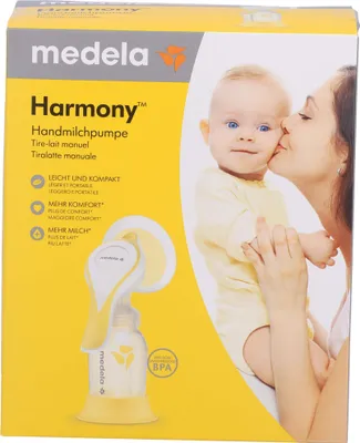 Zdjęcie produktu dla Laktator ręczny Medela Harmony - Kompaktowa szwajcarska konstrukcja - Laktator ręczny z osłonkami piersi PersonaFit Flex i 2-fazową technologią odciągania pokarmu