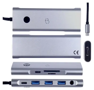 Obrázek produktu pro Dokovací stanice 9 v 1, rozbočovač USB 3.0, HDMI, napájení 100 W, rozlišení 4K při 60 Hz