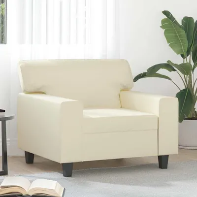 Produktbild von Cremefarbener Sessel mit 60 cm Sitzbreite aus Kunstleder, robuster Loungesessel mit Metallgestell und bequemer Relaxsessel für das Wohnzimmer