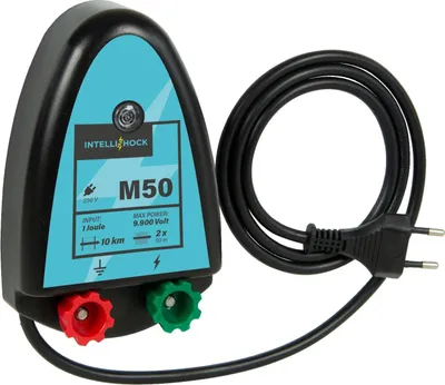 Produktbild von IntelliShock M50 230 V Weidezaungerät, 9.900 V Spannung, für 2 × 50 m Elektronetze, für bis zu 5,5 km Zaunlänge, für Pferde, Rinder, Schafe und Kleintiere