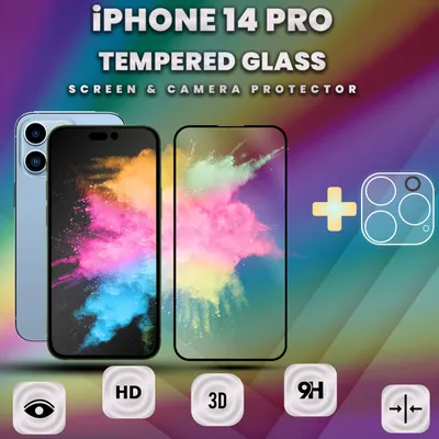 Zdjęcie produktu dla osłona ekranu i obiektywu iPhone'a 14 PRO wykonana ze szkła hartowanego 9H