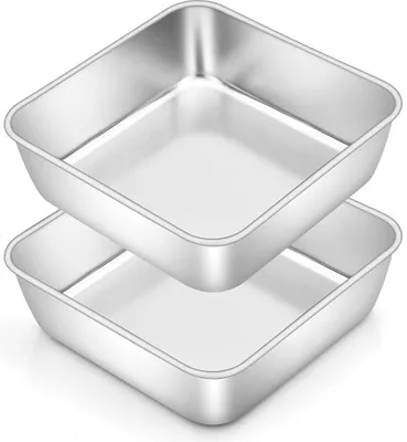 Image de Moule à gâteaux carré en acier inoxydable Lot de 2 15x15x5cm Lavable au lave-vaisselle