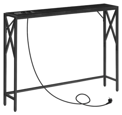 Immagine prodotto di Tavolino consolle da ingresso - Con stazione di ricarica - USB - Stretto - Marrone vintage e nero - 100 x 15 x 73,8 cm