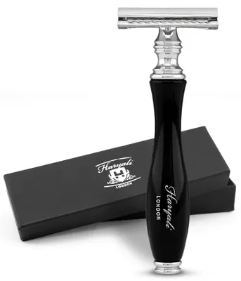 Produktbild von Nassrasierer Doppelklingenrasierer für Damen und Herren ergonomisch metallic schwarz Anti-Rutsch-Griff Premium-Design 11 cm